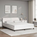 vidaXL White Faux Leather Double Bed Frame with Headboard - 59.8"x79.9" - Modern Waved Side Design, Sturdy Legs, Plywood Slats