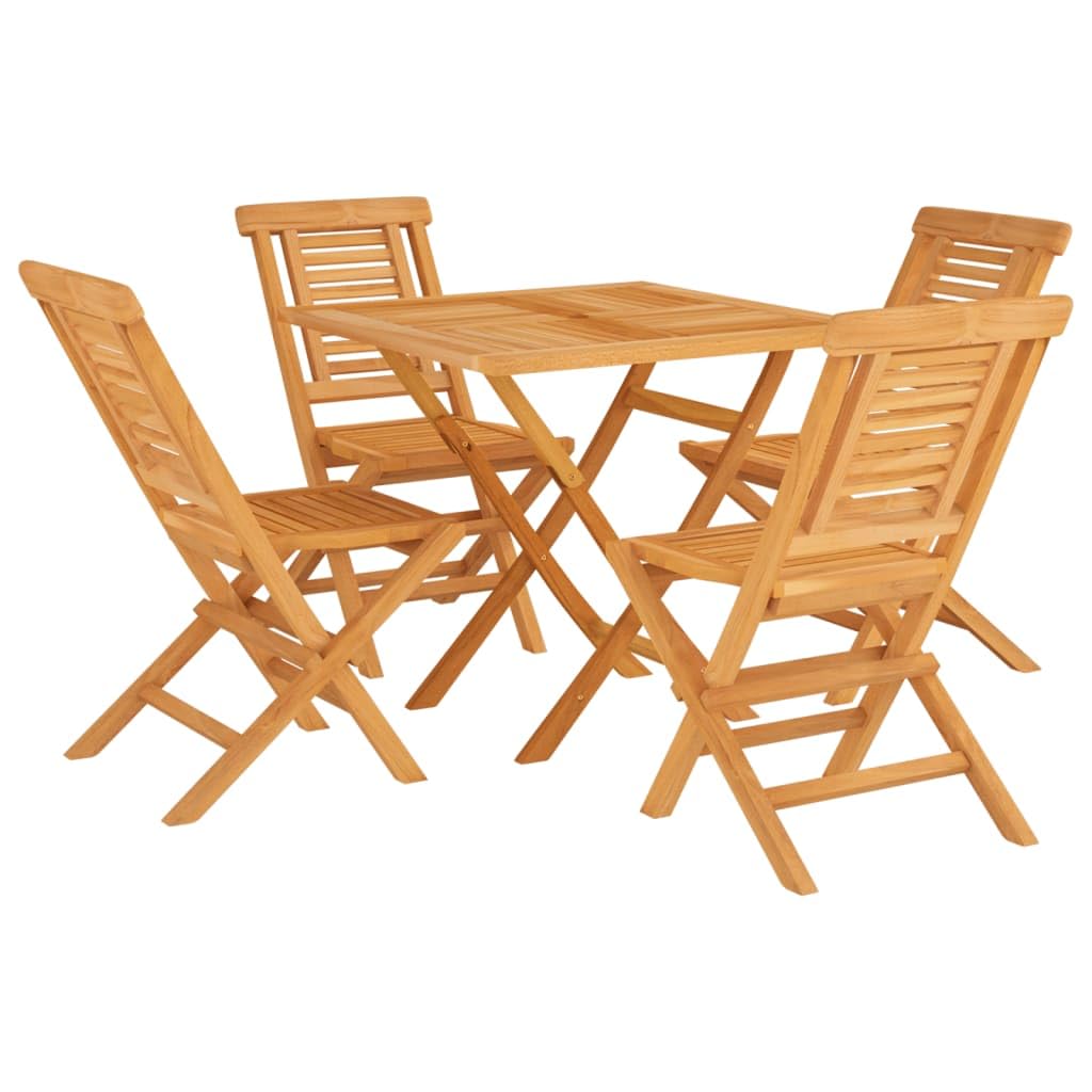 vidaXL 5 Piece Patio Dining Set with Foldable Function, Solid Teak Wood, Scandinavian Style, Includes Table and 4 Chairs with Slatted Design