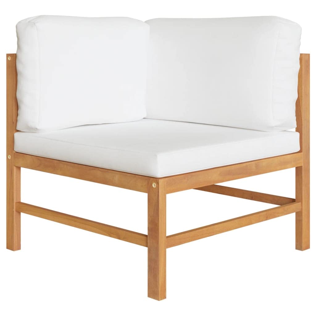 vidaXL 5 Piece Patio Lounge Set with Cream Cushions - Fine-Sanded Teak Hard Wood - Outdoor Furniture - Features Table, Footrest, Sofa with Cushions