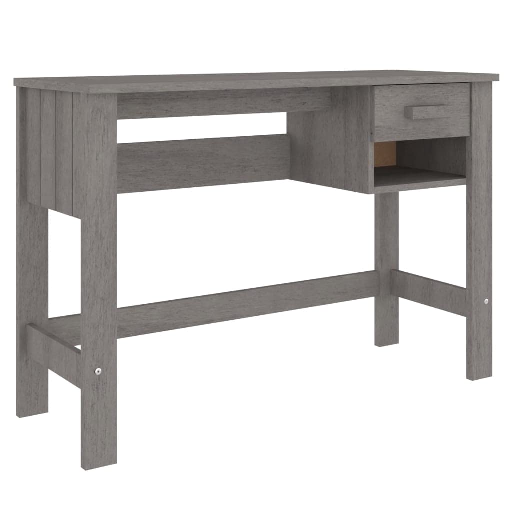 vidaXL HAMAR Solid Wood & MDF Desk - Light Gray Office Computer/Writing Table with Drawer and Compartment Storage - Easy Assembly