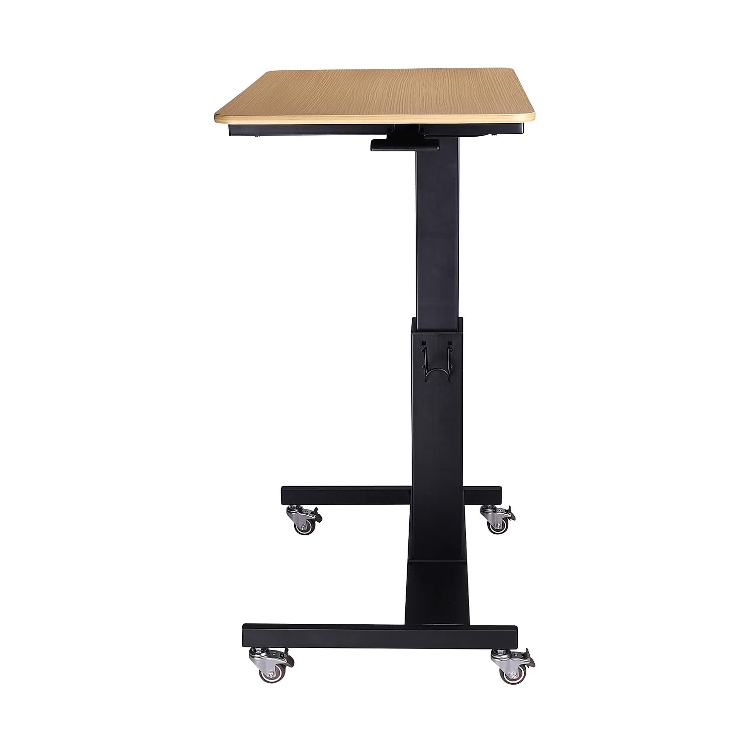 Rocelco 28&quot; Height Adjustable Mobile School Standing Desk - Quick Sit Stand Up Home Computer Workstation - Gas Spring Assist Office Laptop Riser Cart - Wood Grain (R MSD-28)