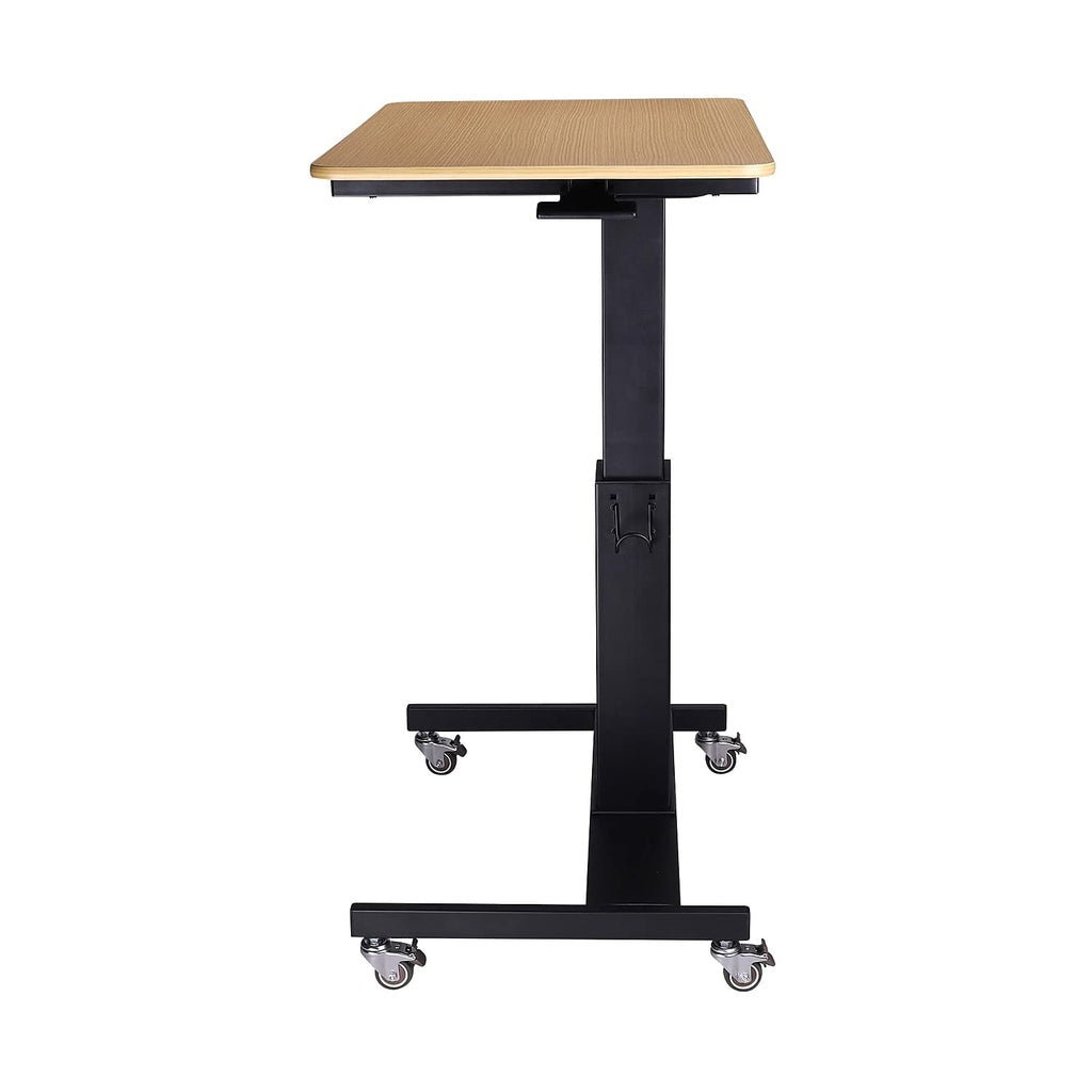 Rocelco 28" Height Adjustable Mobile School Standing Desk - Quick Sit Stand Up Home Computer Workstation - Gas Spring Assist Office Laptop Riser Cart - Wood Grain (R MSD-28)