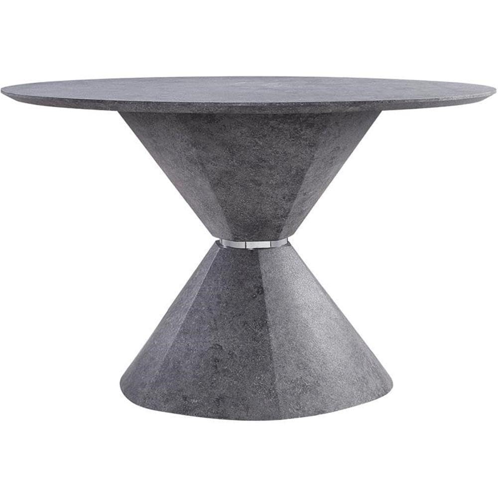 Acme Ansonia Round Wooden Dining Table in Faux Concrete Gray