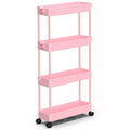 Spacekeeper Slim Rolling Storage Cart 4 Tier Bathroom Organizer Utility Cart Mobile Shelving Unit Tower Rack For Kitchen, Laundry Room, Bathroom, Narrow Places, Pink