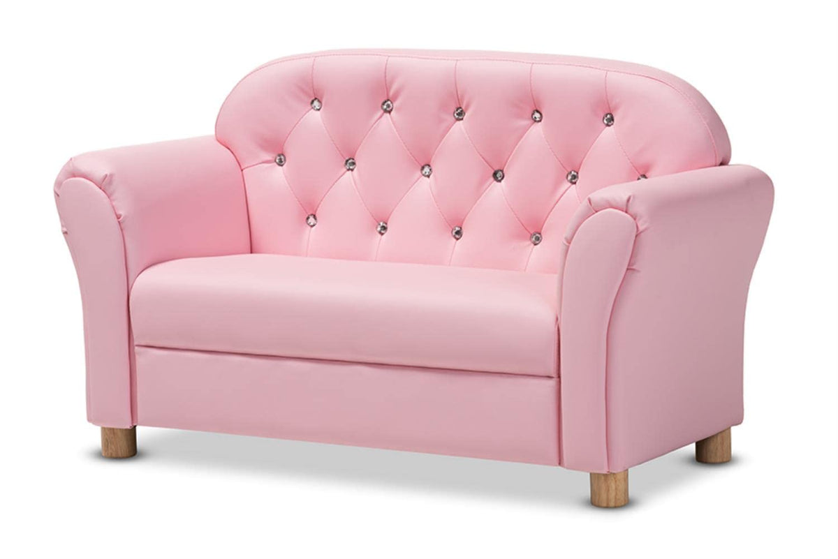 Baxton Studio Gemma Modern and Contemporary Pink Faux Leather 2-Seater Kids Loveseat