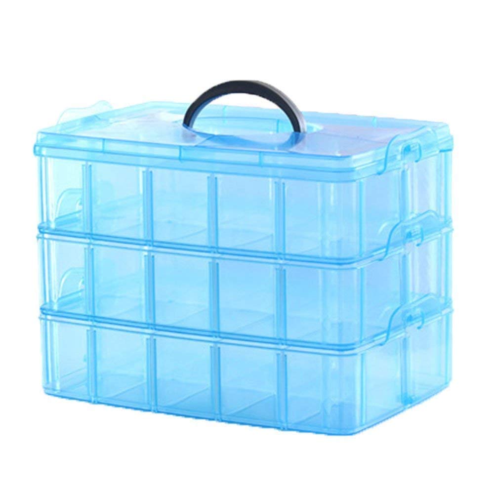 JEMICA 30 Grid Plastic Multi Utility Storage Box with 3 Removable Layers Storage Box Detachable Box Organizer Case for Jewellery