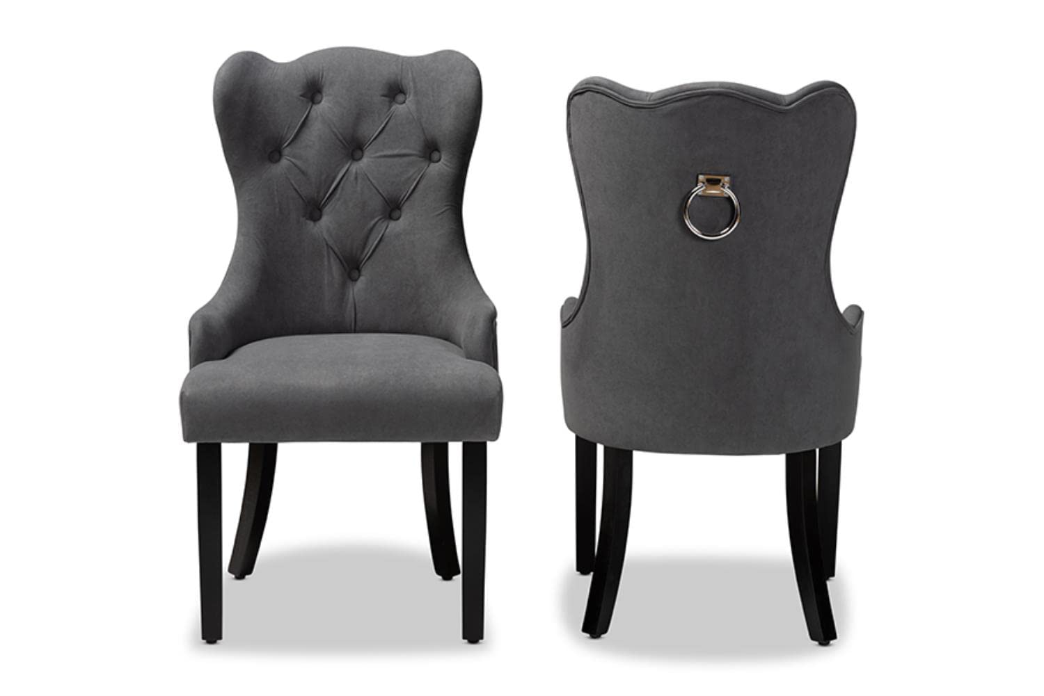 Baxton Studio Fabre Grey and Dark Brown Finished Wood 2-Piece Dining Chair Set