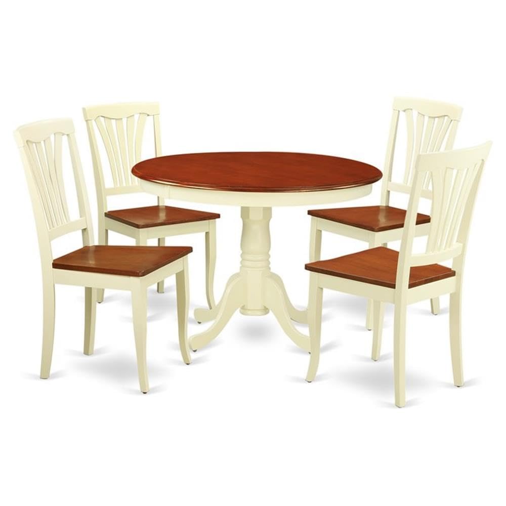 East West Furniture HLAV5-BMK-W 5 Piece Kitchen Table Set for 4 Includes a Round Dining Table with Pedestal and 4 Dining Room Chairs, 42x42 Inch, Buttermilk & Cherry