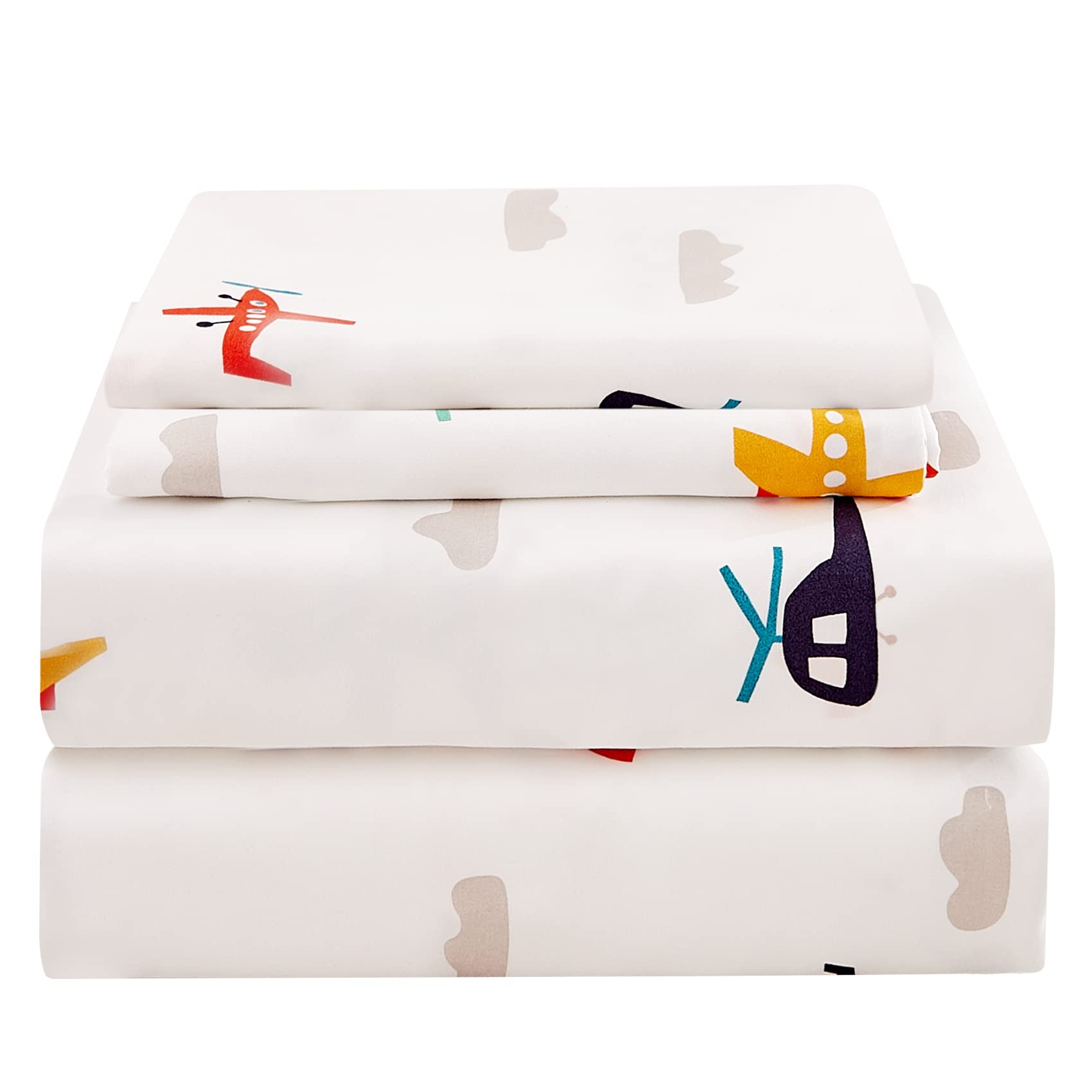 Jsd Airplane Printed Twin Sheet Set For Kids Boys, 3 Piece Soft Microfiber Bed Sheets Deep Pocket