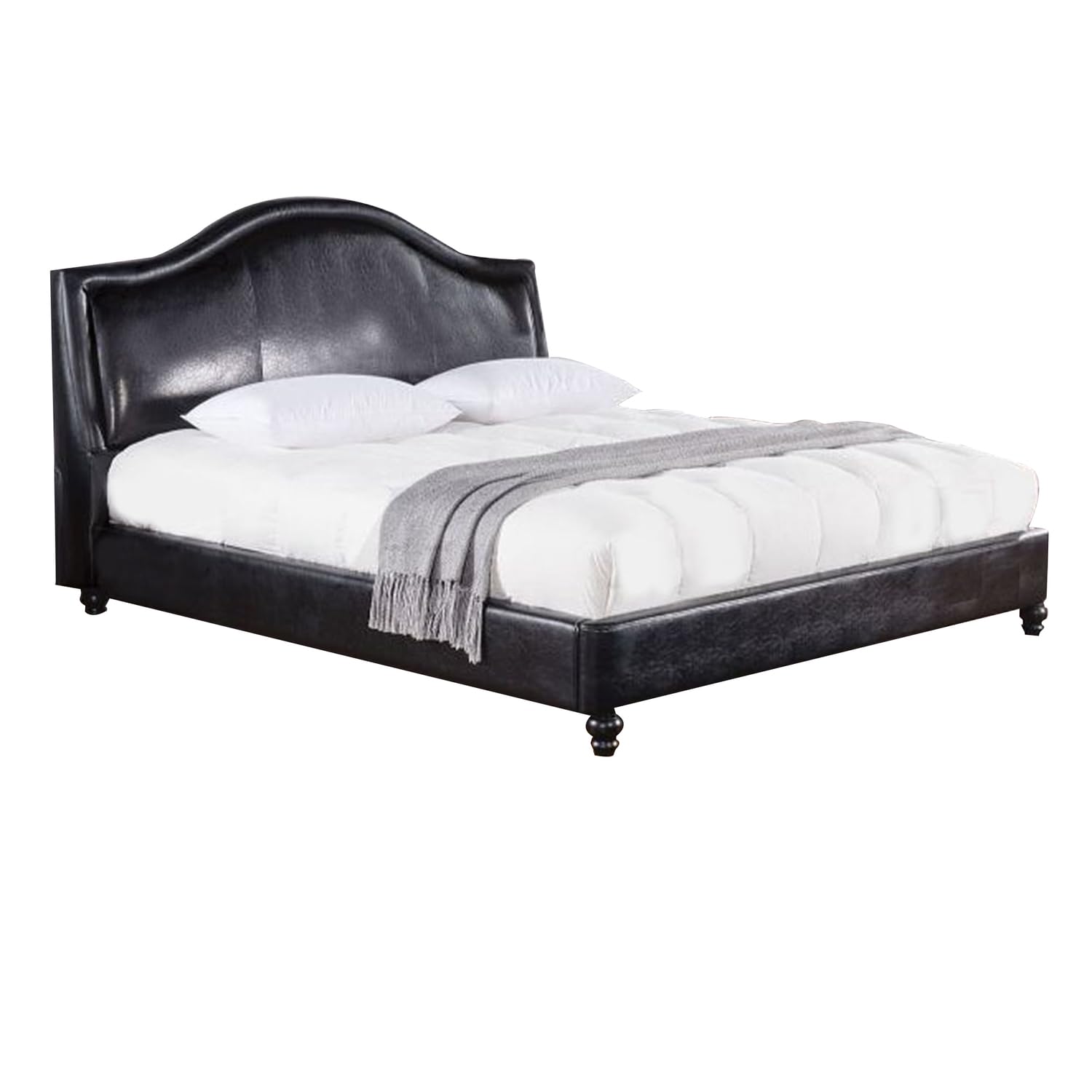Benjara Wooden California King Size Bed with Leatherette Padded Headboard and Footboard, Black,
