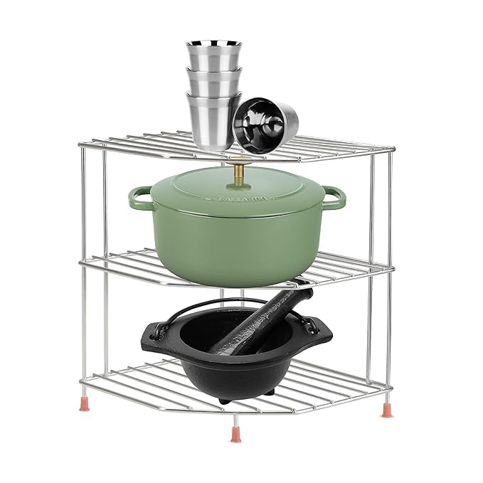 Cri8Hub Stainless Steel Corner Shelf For Kitchen, Storage Shelf Rack, Dish Rack, Plates Bowls And Cups Rack, Countertop Rack (Co