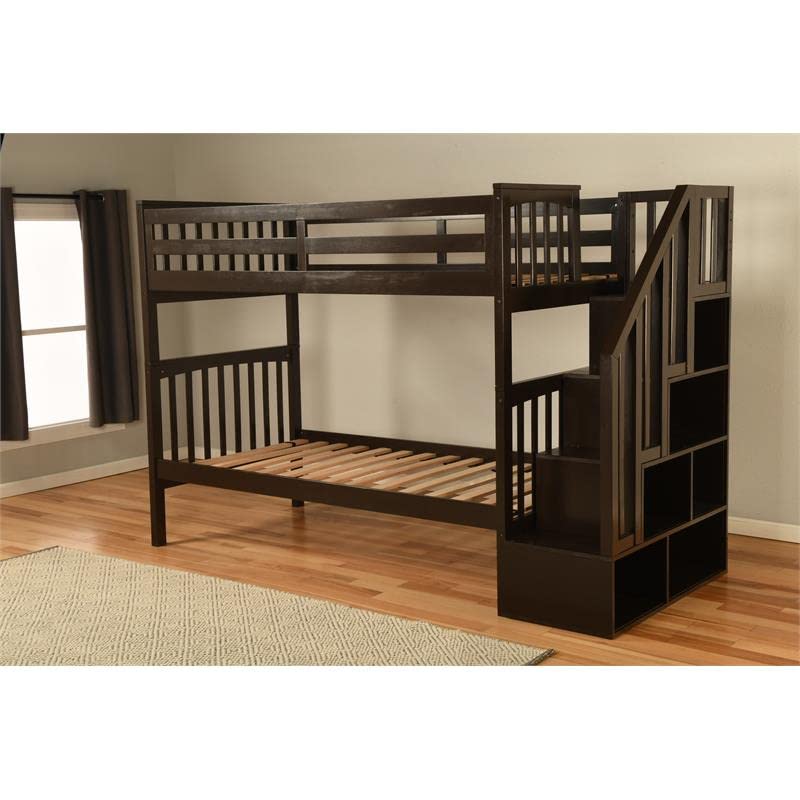 Kodiak Furniture Kelcie Twin/Twin Wood Bunk Bed with Storage in Dark Chocolate Brown