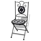 vidaXL Set of 2 Mosaic Bistro Chairs - Ceramic Black and White Design - Powder Coated Iron Frame - Waterproof - Garden/Patio/Balcony Furniture.