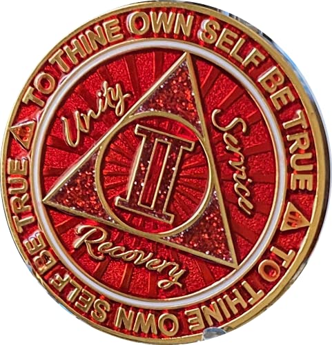 2 Year Aa Medallion Cosmic Red Glitter Gold Plated Chip