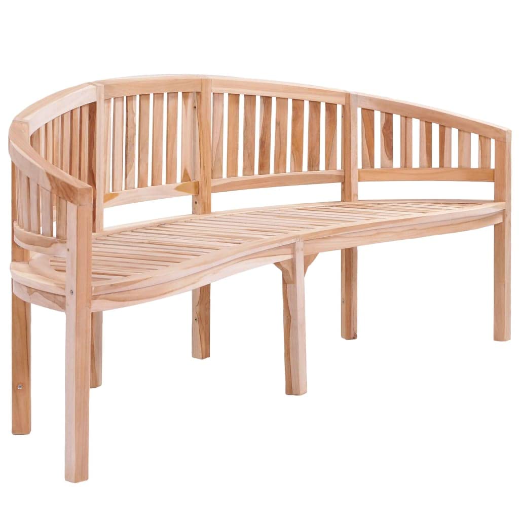 vidaXL 78.7" Solid Teak Wood Bench - Outdoor/Indoor Use - Banana-Shaped - Fine Sanded - Durable - Elegant Design