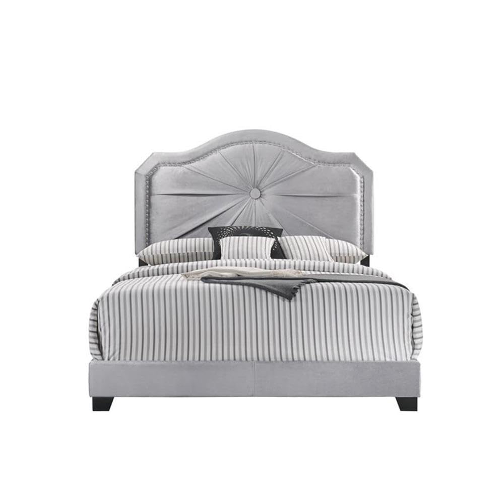 Acme Frankie Queen Bed in Gray Velvet