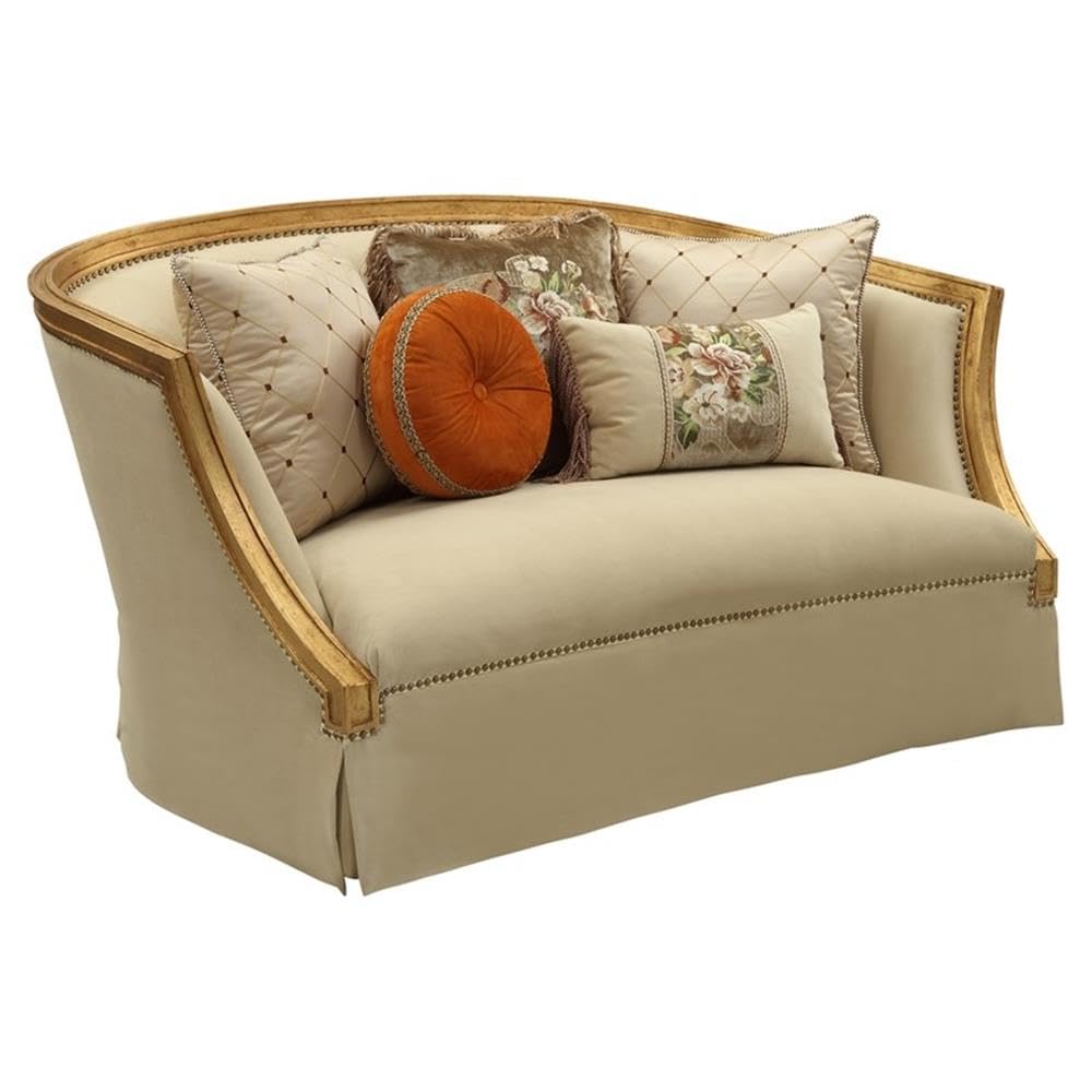 Acme Daesha Barrel Tight Back Loveseat Tan Flannel and Antique Gold