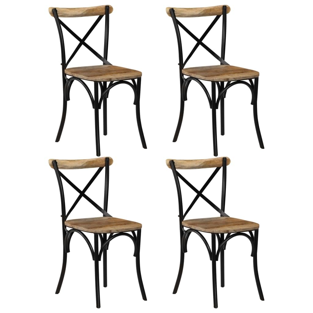 vidaXL 4-Piece Cross Chair Set | Handmade Solid Mango Wood Dining Chairs with Steel Frame | Open Crossed Back | Scandinavian/Farmhouse Style | Black