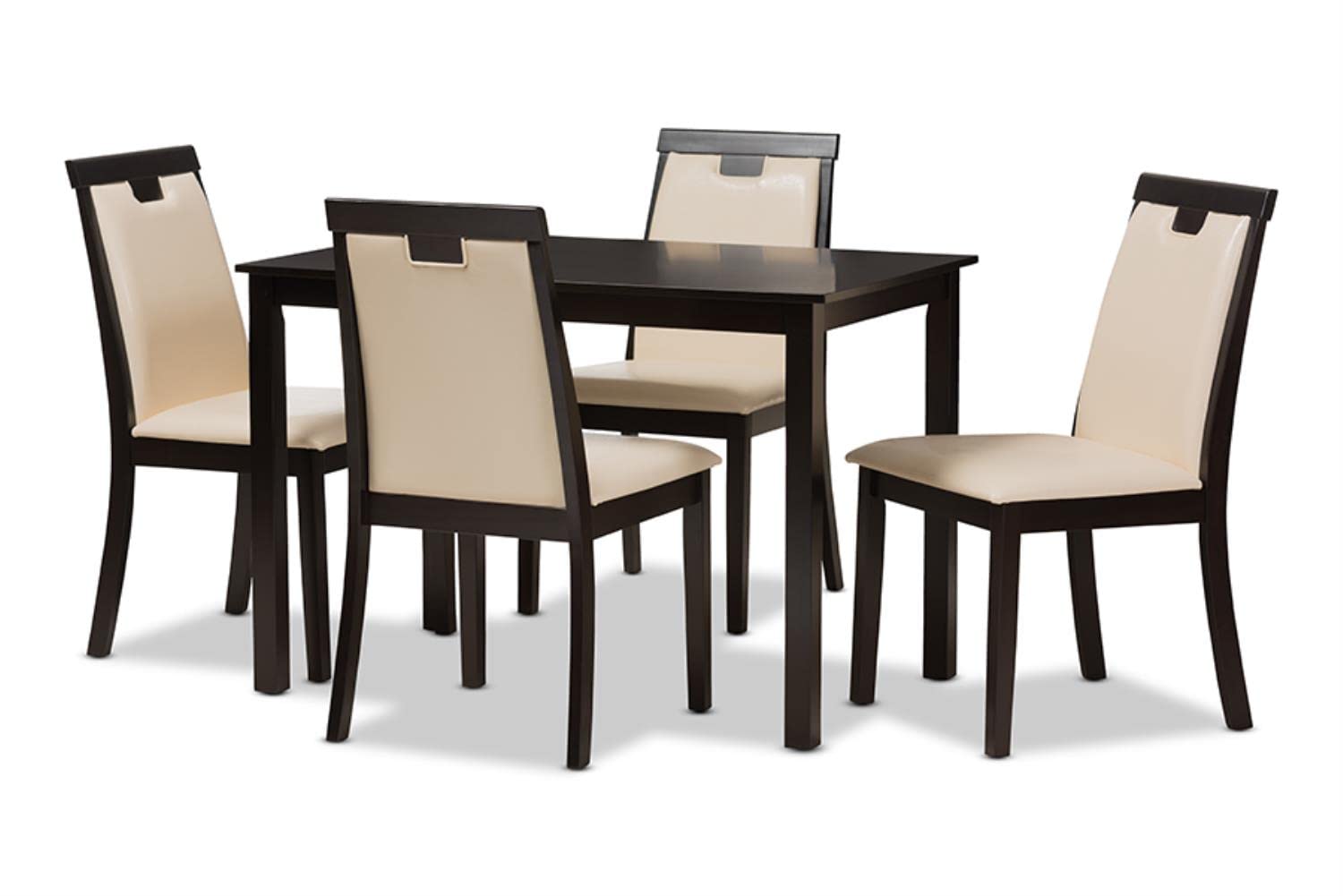Baxton Studio Evelyn Modern and Contemporary Beige Faux Leather Upholstered and Dark Brown Finished 5-Piece Dining Set Beige//Medium Wood/Contemporary/Table/Faux Leather/Solid Rubber Wood/Foam