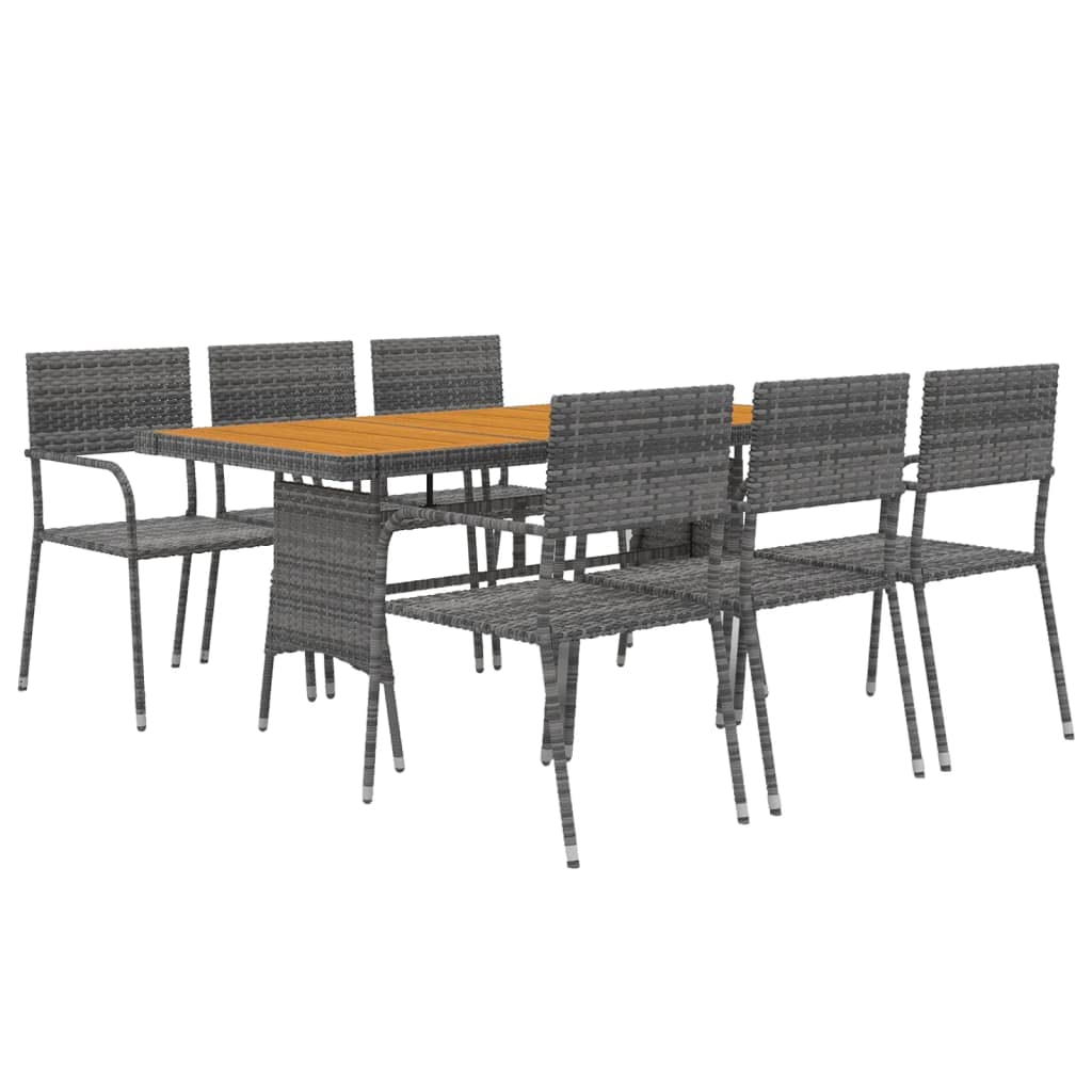 vidaXL 7-Piece Patio Dining Set - Durable Poly Rattan, Steel Frame & Solid Acacia Wood Table Top - Ideal for Outdoor Dining & Lounging - Ergonomically Designed Chairs