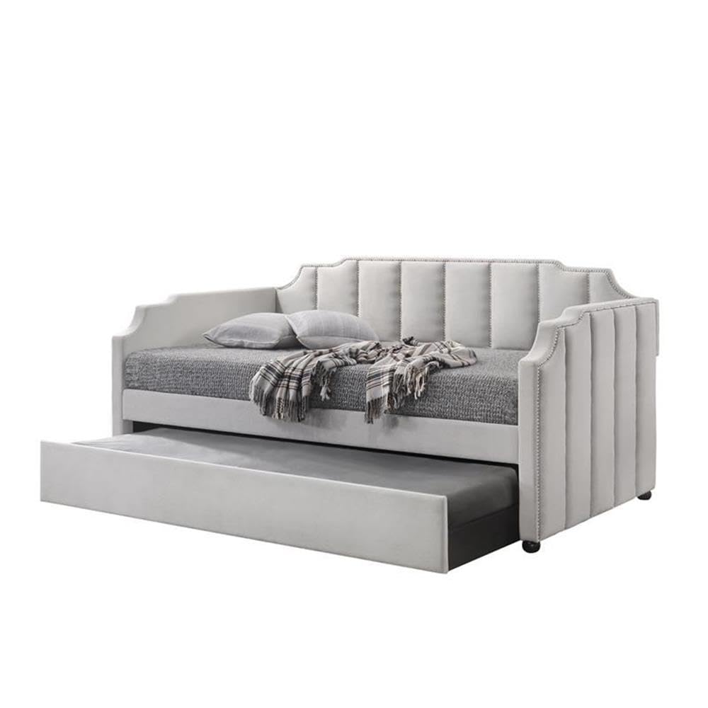 Acme Peridot Daybed & Trundle (Twin Size) In Dove Gray Velvet