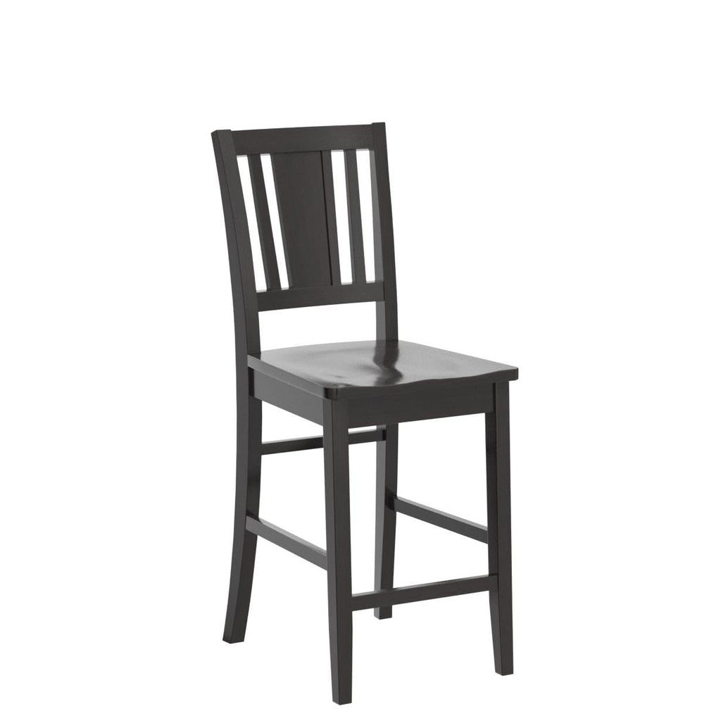 East West Furniture Bus-BLK-W Counter Height Barstools-Slat Back Solid Wood Seat Chairs, Set of 2, Black