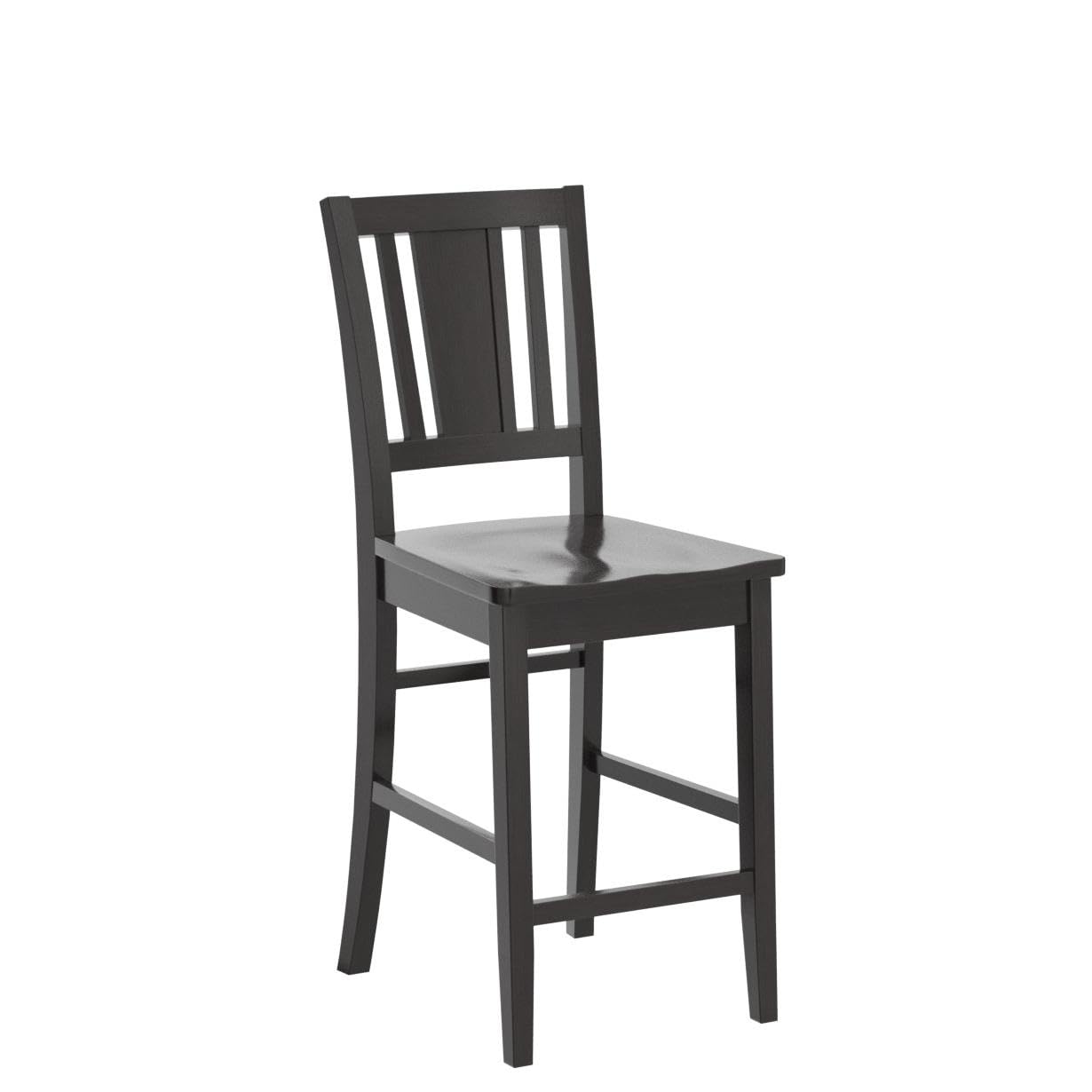East West Furniture Bus-BLK-W Counter Height Barstools-Slat Back Solid Wood Seat Chairs, Set of 2, Black