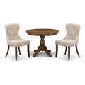 East West Furniture HBSI3-AWA-04 3 Piece Dining Set Contains a Round Dining Room Table with Pedestal and 2 Light Tan Linen Fabri