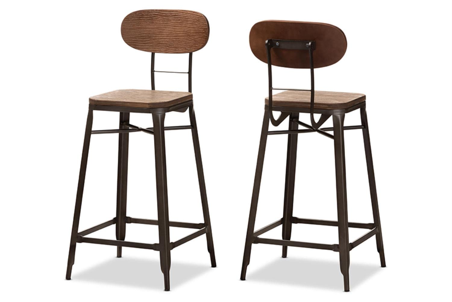 Baxton Studio Varek Vintage Rustic Industrial Style Bamboo and Rust-Finished Steel Stackable Counter Stool Set