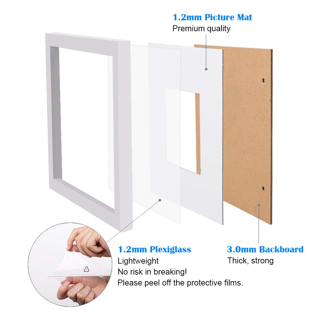 Egofine 12X16 Picture Frames White Set Of 2 - Solid Wood Frames With Plexiglass Front, Display 9X12 Or 11X14 Mat For Table Top A