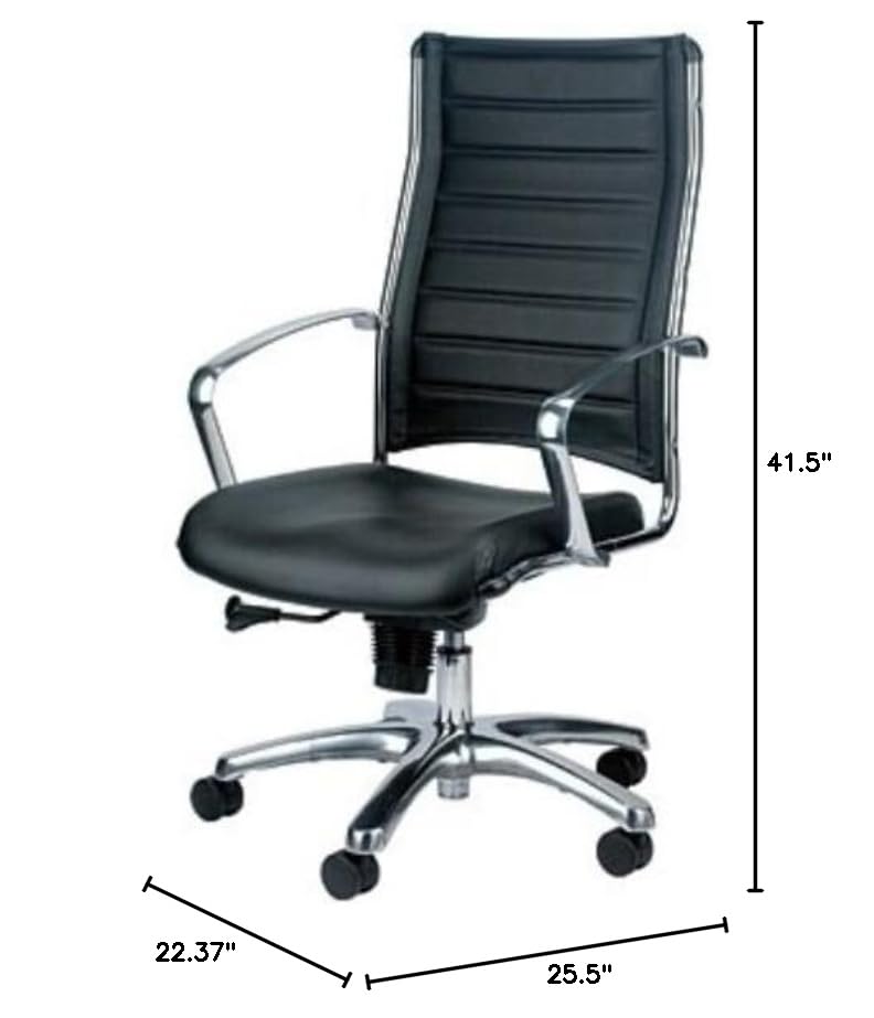 HomeRoots Black Faux Leather Tufted Seat Swivel Adjustable Task Chair Leather Back Steel Frame