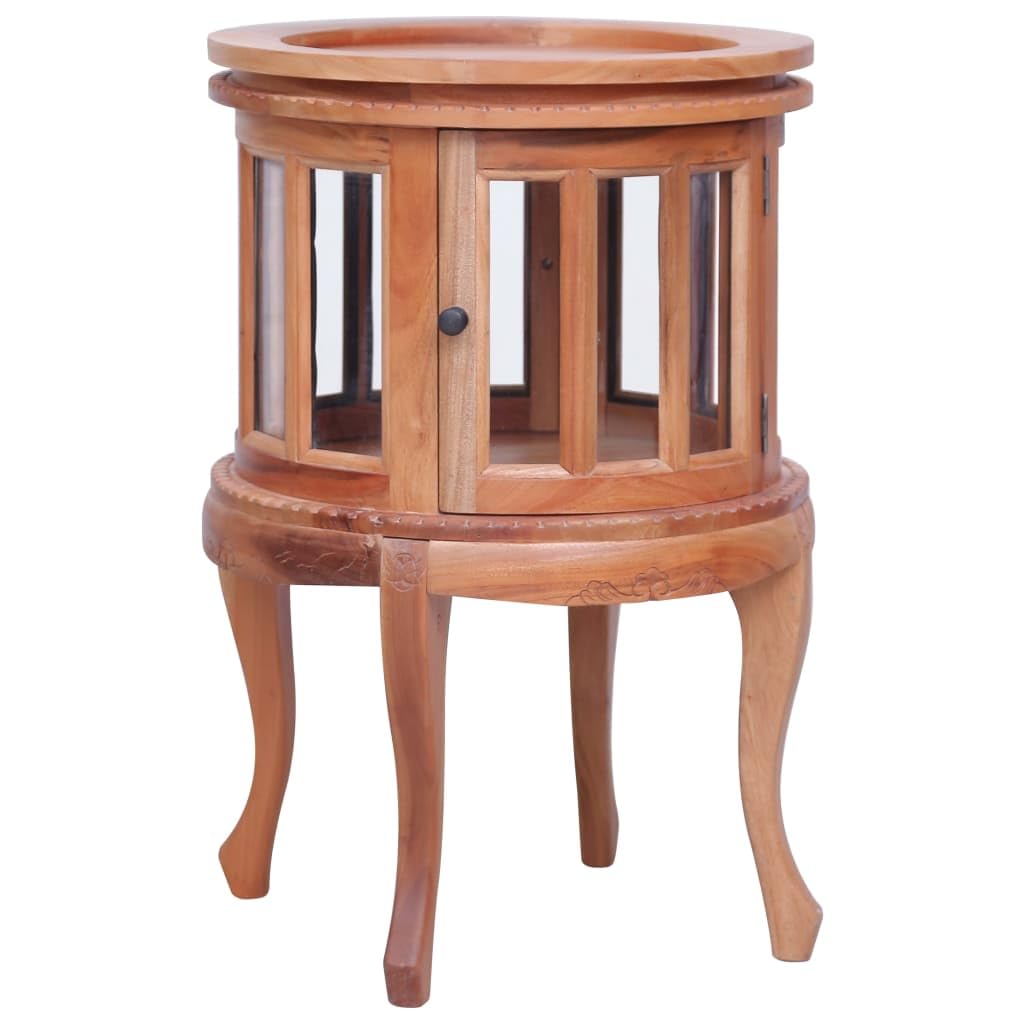 vidaXL Natural Solid Mahogany Wood Vitrine Cabinet - 19.7&quot;x19.7&quot;x29.9&quot; - Incense Burner Inspired Design, Durable and Sturdy Side Table with Brass Knobs, Large Compartment for Storage.