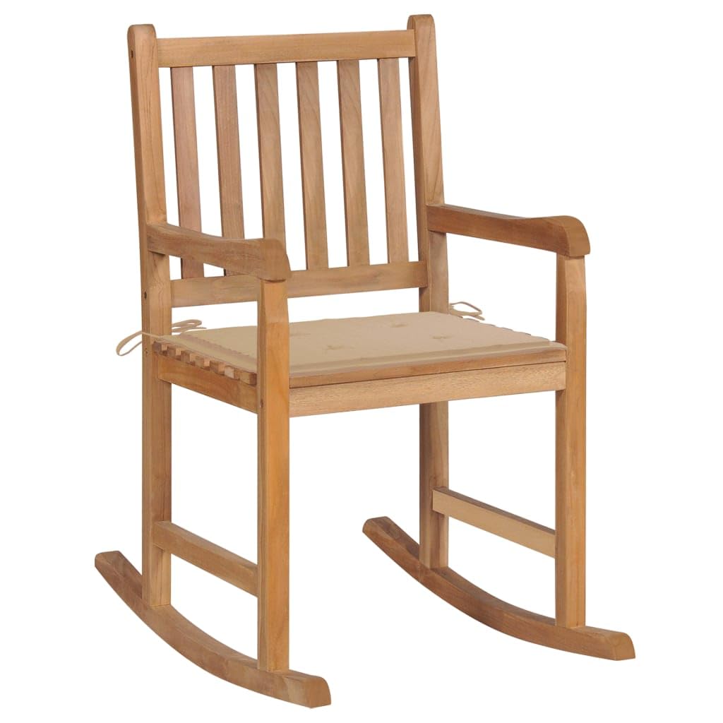 vidaXL Rocking Chair with Cushion - Indoor and Outdoor Chair - Durable and Weather Resistant - Solid Teak Wood - Fine Sanded - Comfortable - Perfect for Gardens - Beige Cushion Included