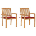 vidaXL 2X Solid Teak Wood Patio Chairs with Red Cushions Garden Outdoor Balcony Backyard Terrace Lounge Seating Home Furniture Wooden