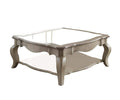 Benzara 18 Inch Glass Top Wooden Coffee Table, One Size, Brown and Sliver