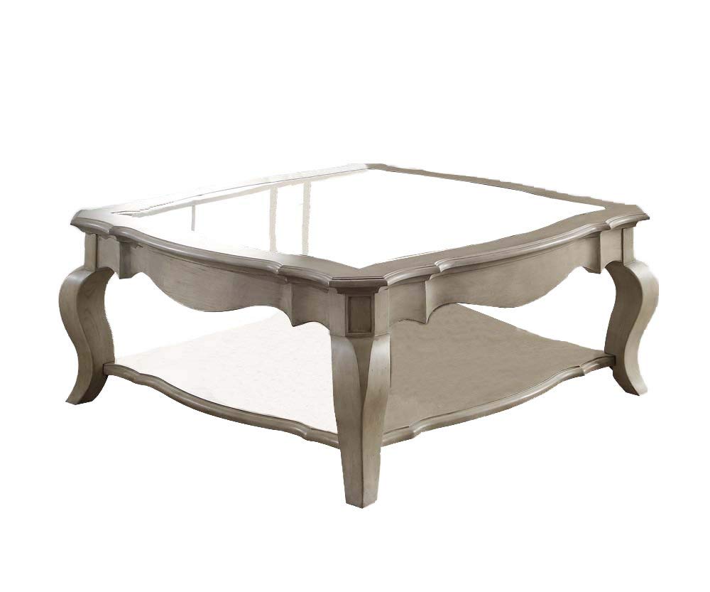 Benzara 18 Inch Glass Top Wooden Coffee Table, One Size, Brown and Sliver
