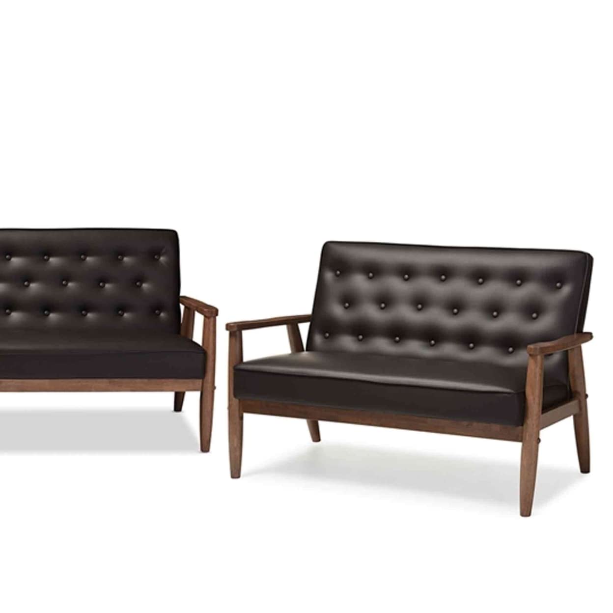 Baxton Studio Sorrento Mid-Century Retro Modern Brown Faux Leather Upholstered Wooden 3 Piece Living Room Set
