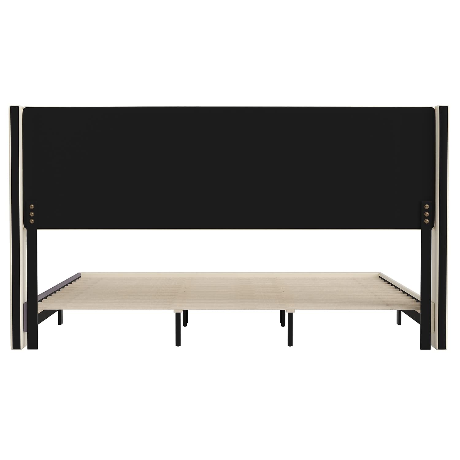 Flash Furniture Hollis Upholstered Platform Bed - Beige Faux Linen Wingback Headboard - King - Mattress Foundation with Slatted Supports - No Box Spring Needed