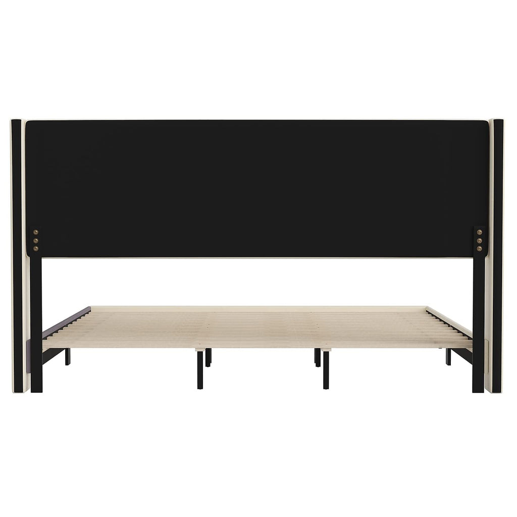 Flash Furniture Hollis Upholstered Platform Bed - Beige Faux Linen Wingback Headboard - King - Mattress Foundation with Slatted Supports - No Box Spring Needed