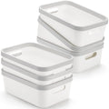 Elsjoy Set of 6 Plastic White Storage Bins with Handle, 10x 7x 4 Office Shelf Open Storage Containers, Bathroom Organizer Bin