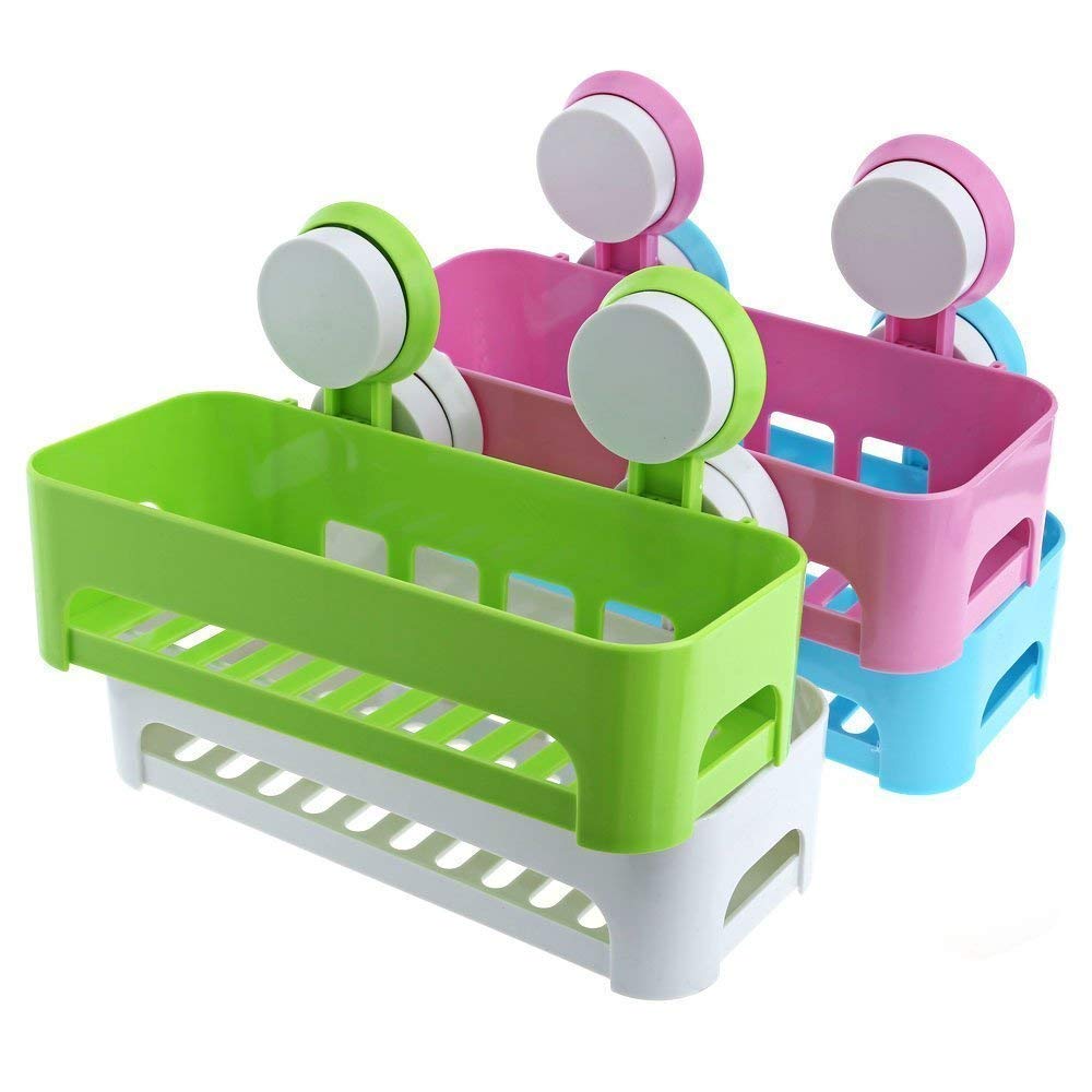 AR Mall Bathroom Plastic Wall Mounted Suction Cup Storage Rack for Shower Soap Towel Organizer Kitchen Sponge Brush Sink Drain H