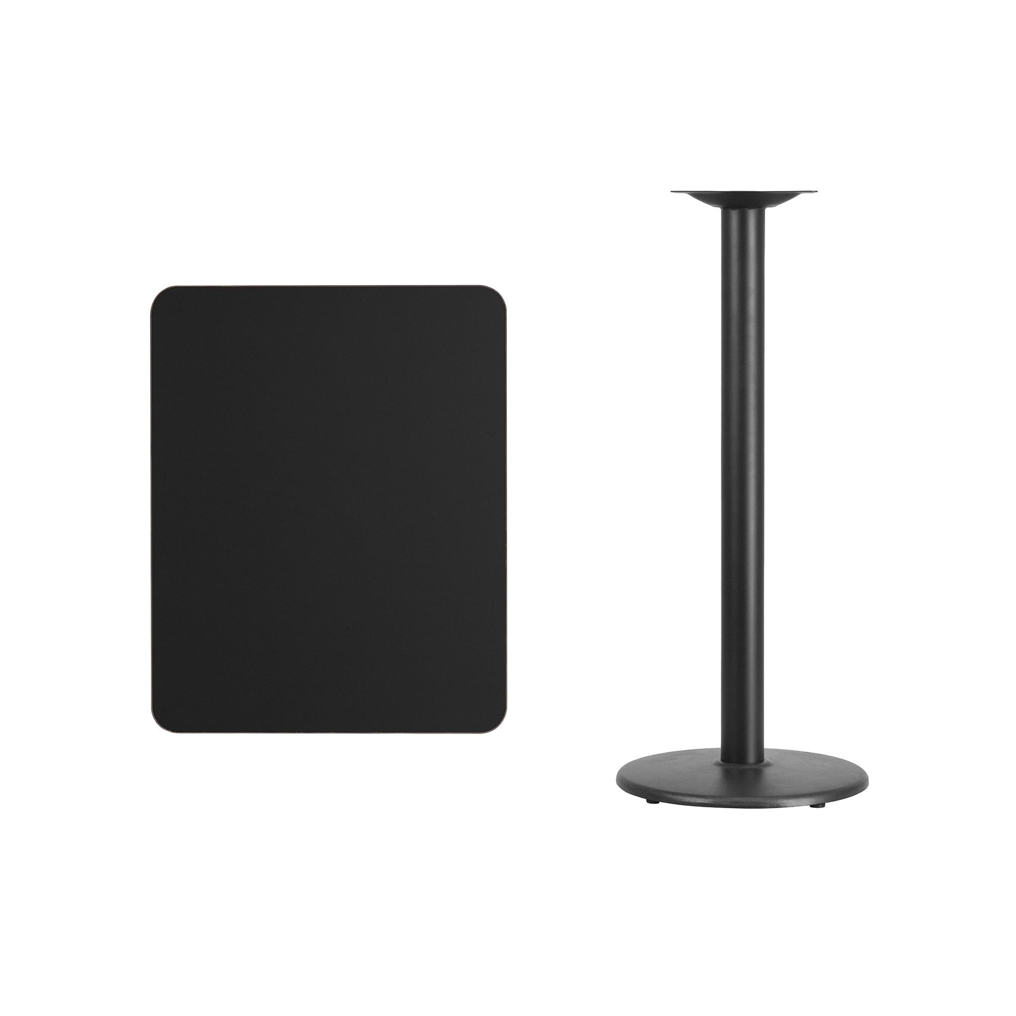Flash Furniture Stiles 24'' x 30'' Rectangular Black Laminate Table Top with 18'' Round Bar Height Table Base