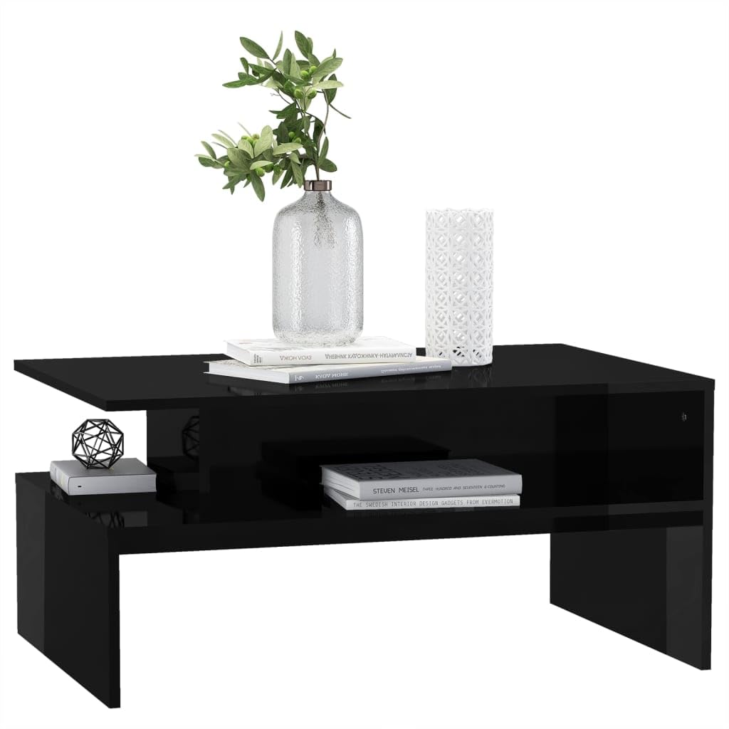 vidaXL Coffee Table High Gloss Black 35.4"x23.6"x16.7" Engineered Wood