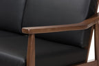 Baxton Studio Venza Mid-Century Modern Walnut Wood Black Faux Leather 3-Piece Livingroom Set