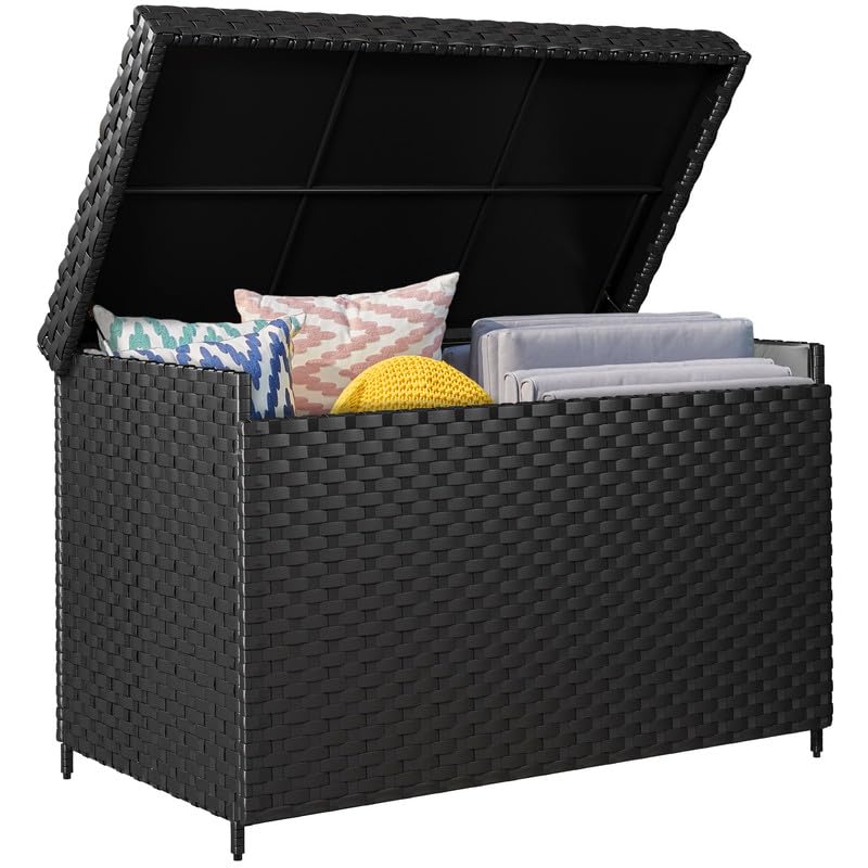 Yitahome 230 Gallon Wicker Deck Box, Xxl All-Weather Outdoor Storage Box, Rattan Storage Bin For Patio Furniture, Outdoor Cushio