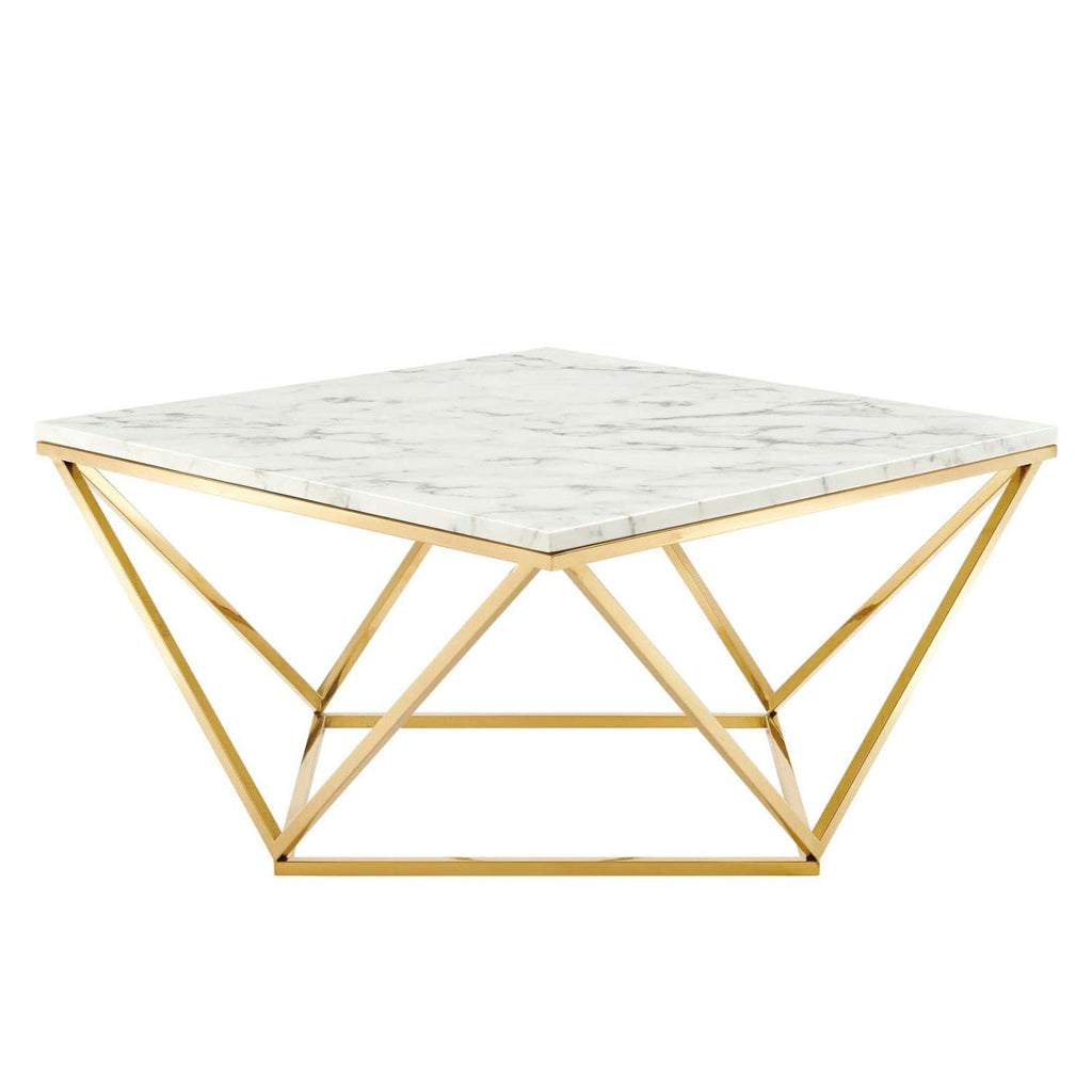 Modway Eei-4207-Gld-Whi Vertex Gold Metal Stainless Steel Coffee Table, Gold White