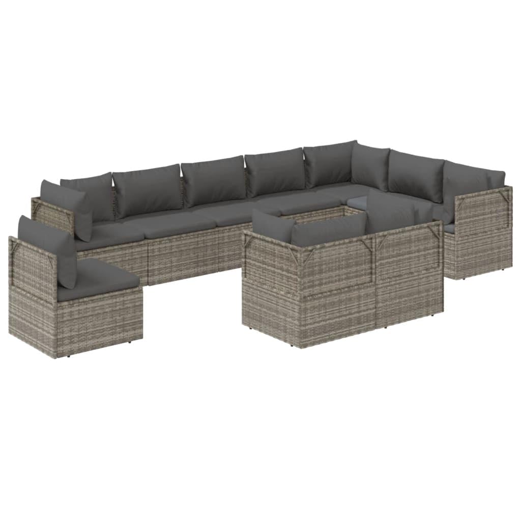 Vidaxl 10-Piece Patio Lounge Set With Cushions - Gray Poly Rattan Outdoor Furniture - Contemporary Design For Garden Dining Or Relaxation - Includes Storage Space And Waterproof Bags