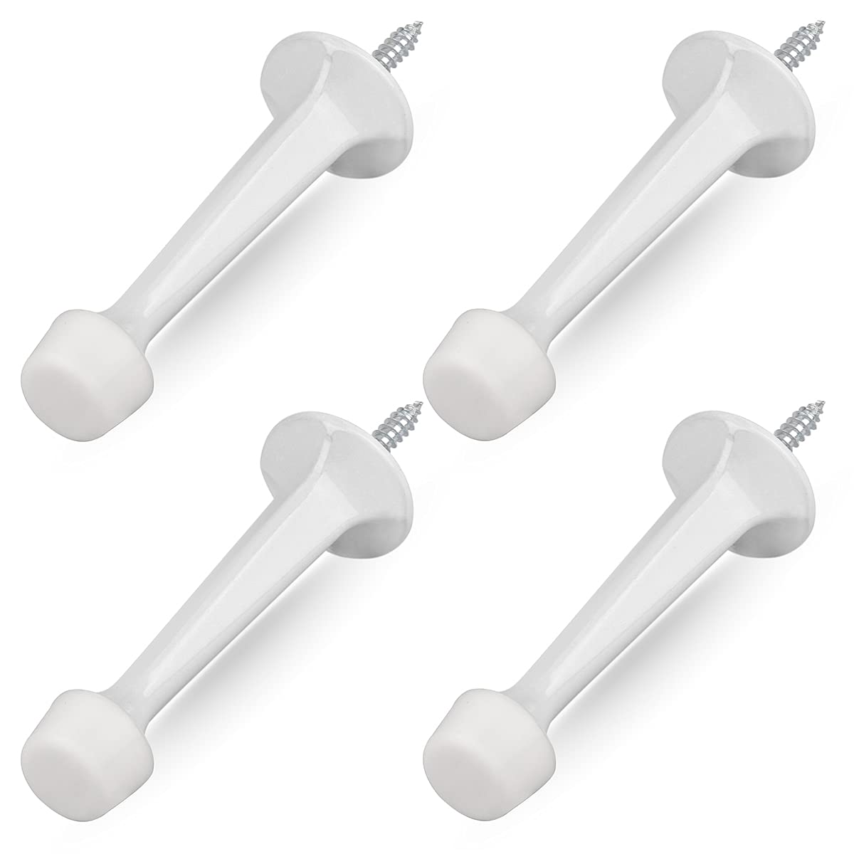Homotek 4 Pack Heavy Duty Solid Rigid Door Stop With Soft Rubber Tip, Zinc Die Cast Door Stopper Protect Wall & Door, White