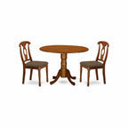 East West Furniture DLNA3-SBR-C 3 Piece Dining Set Contains a Round Dining Table with Dropleaf and 2 Linen Fabric Kitchen Room Chairs, 42x42 Inch, Saddle Brown