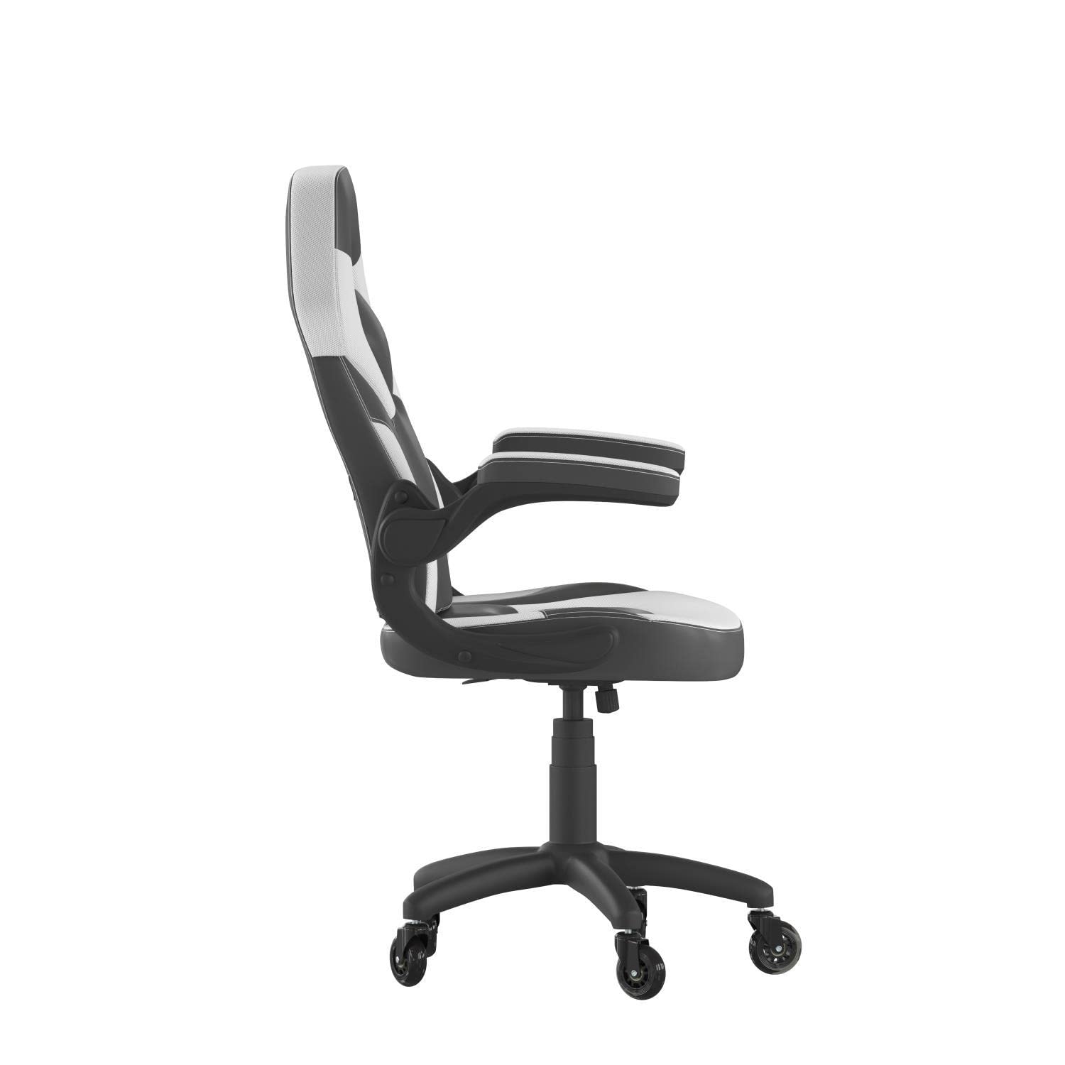 Flash Furniture X10 Gaming Chair Racing Office Computer Pc Adjustable Chair With Flip-Up Arms And Transparent Roller Wheels, White/Black Leathersoft